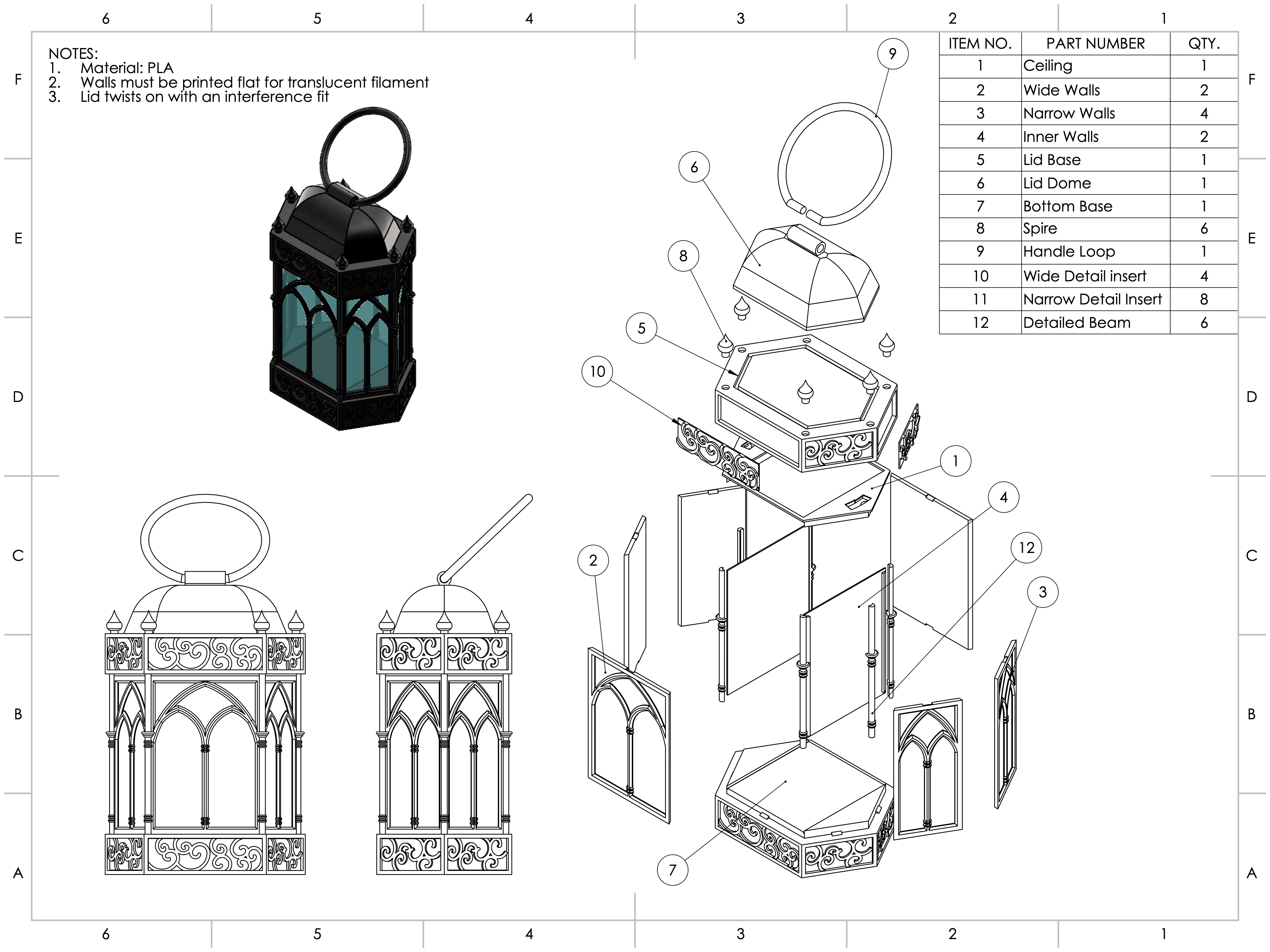 Lantern Exploded Assembly Drawing