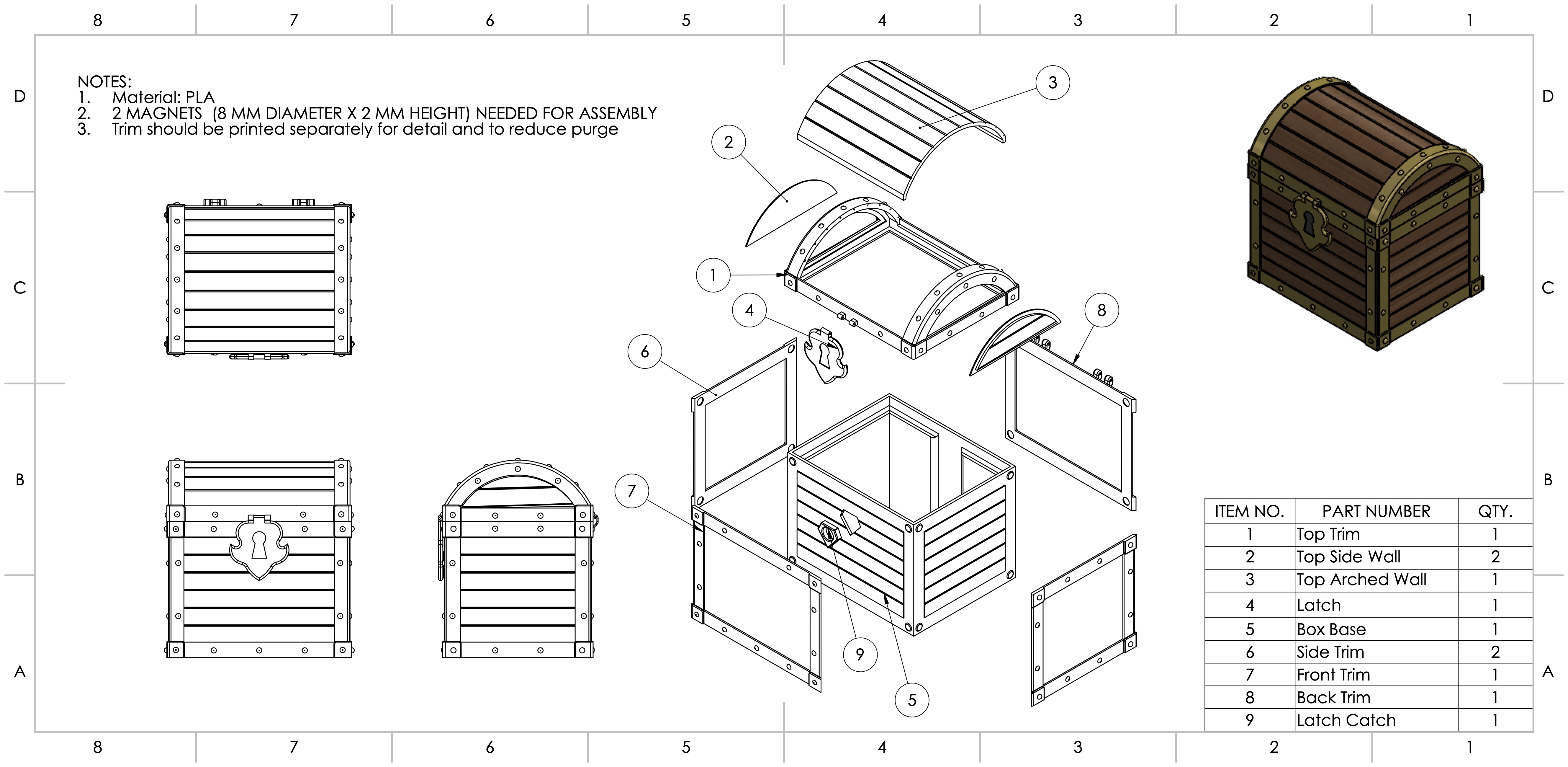 Treasure Chest Exploded Assembly Drawing
